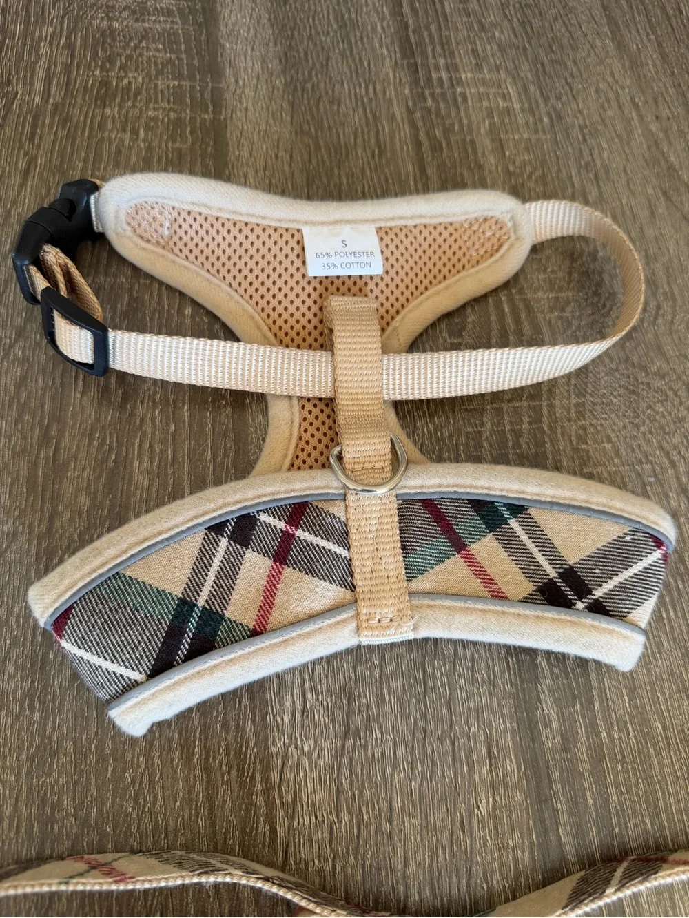 Beige Plaid Small Dog Harness & Leash Set